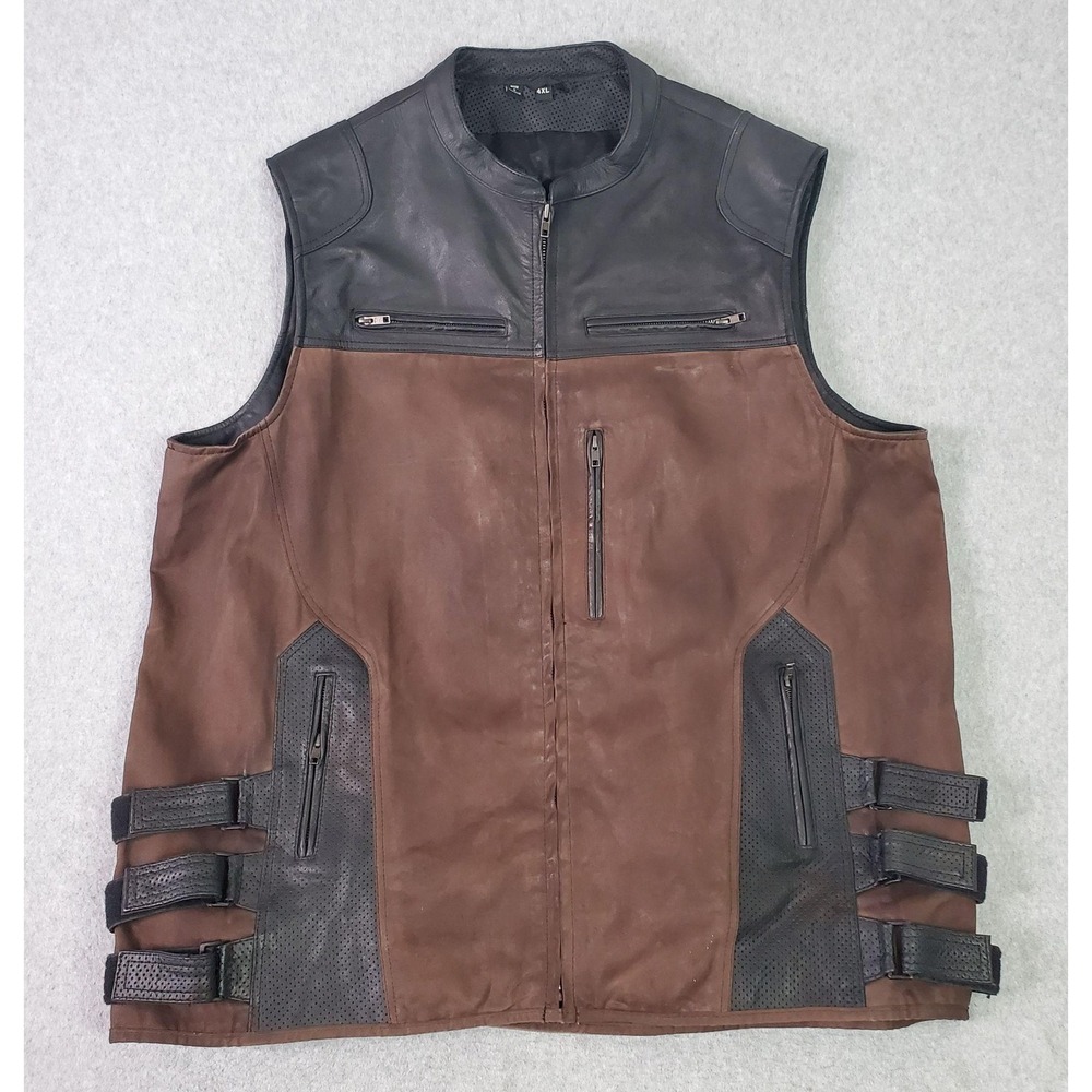 Speed And Strength Vest Mens 4XL Brown Waxed Canvas Black Leather Motorcycle Zip